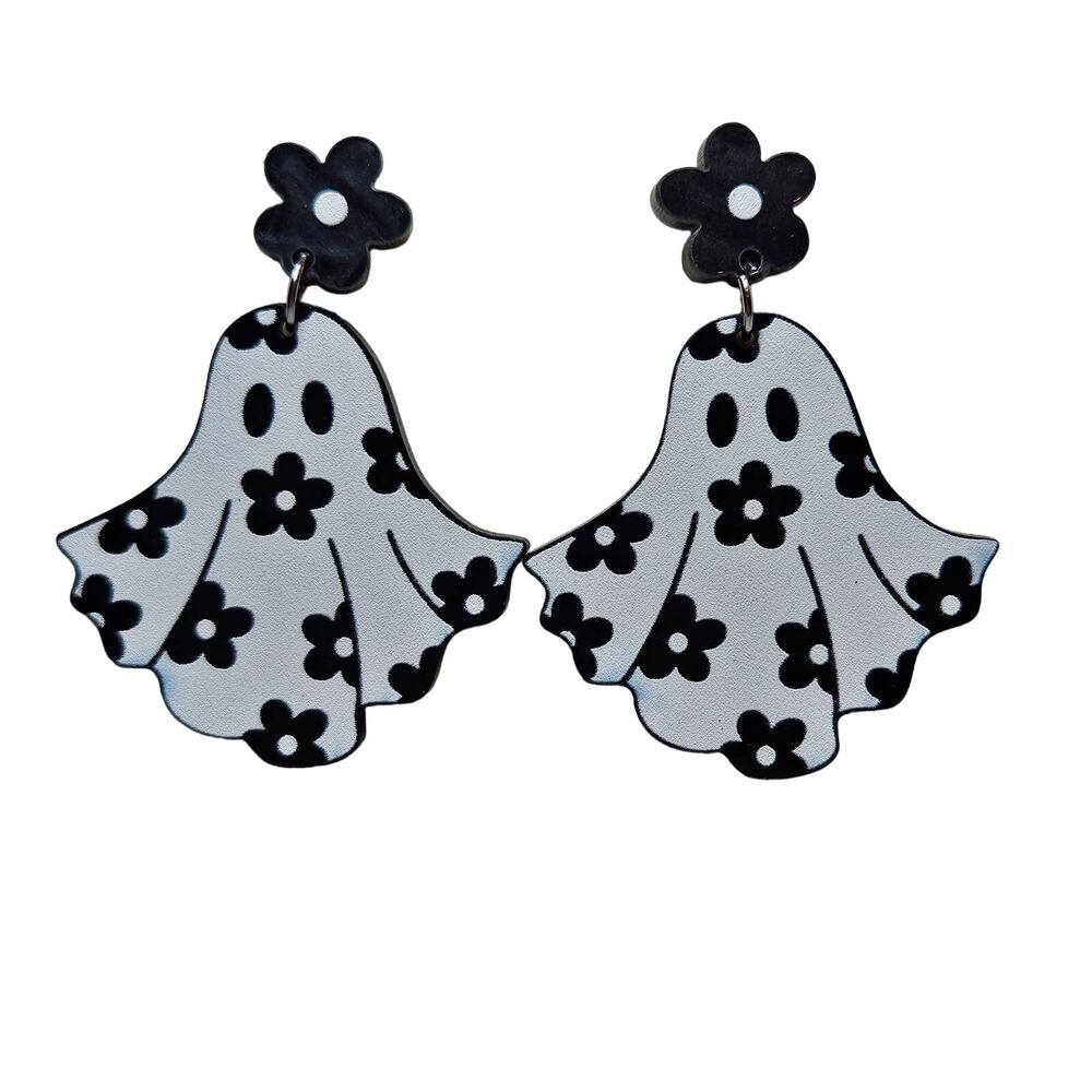 Acrylic Ghost and Floral Earrings Spooky Cute Halloween